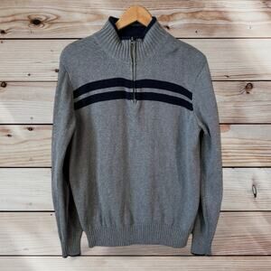 DOCKERS Men's 1/4 Zip Knit Cotton Striped Sweater Gray Medium Classic Pullover
